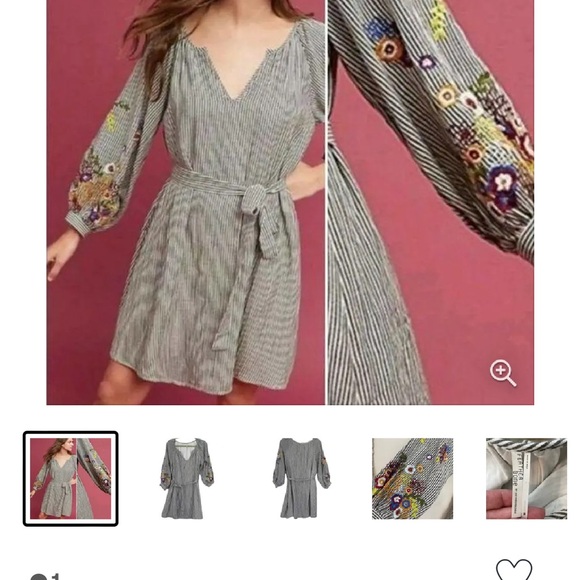 Feather Bone by Anthropologie M striped embroidered dress - Picture 9 of 9